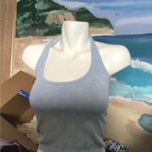 Light blue ribbed halter neck top small